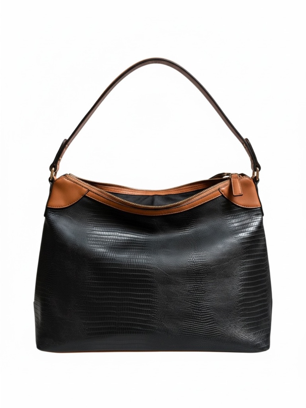 Women’s Black & Tan Large Hobo Purse With Zippered Closure